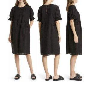 Nordstrom Easy Puff Sleeve Shift Dress Black Lined Cotton Size XXL Gauze